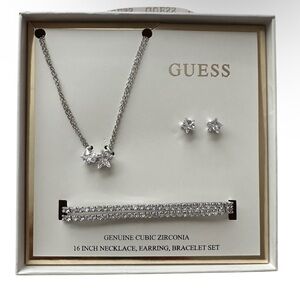 GENUINE CUBIC ZIRCONIA
16 INCH NECKLACE, EARRING, BRACELET SET